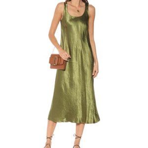 VINCE Satin Midi Dress In Olive Green